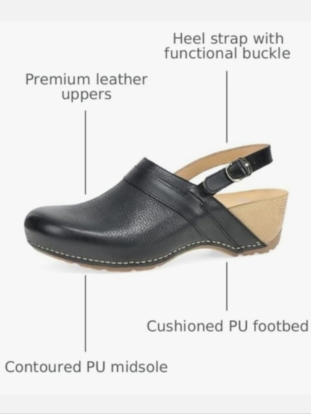 Dansko Tammy Slingback Clogs Leather & Wood, Stapled Construction - Picture 3 of 16